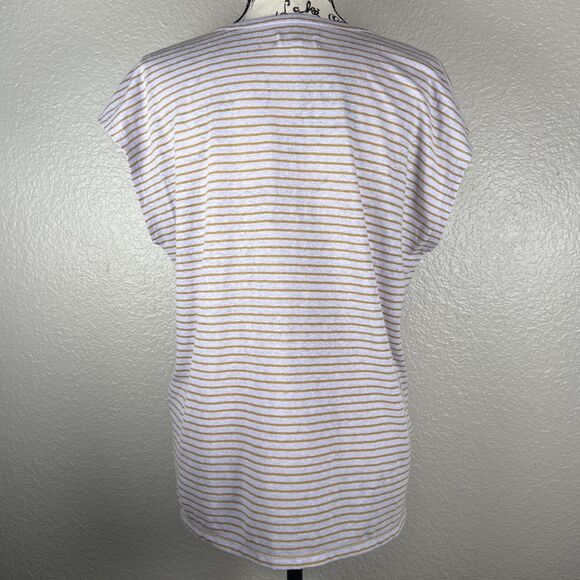 Madewell Sz M Stripe Linen Blend U-Scoop Short Sleeve Tee Distant Lavender ND798 - Picture 5 of 12
